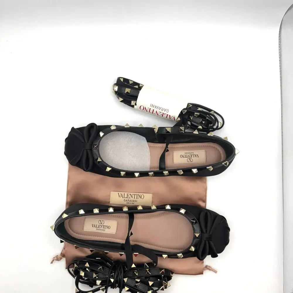 Valentino Garavani Black Gold Rockstud Ballerina Flats EU 38.5